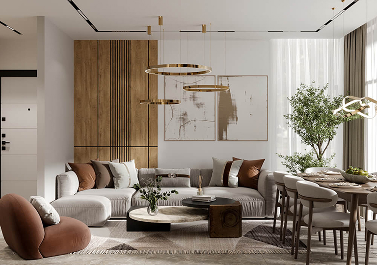 Apartment design in scandinavian and modern style